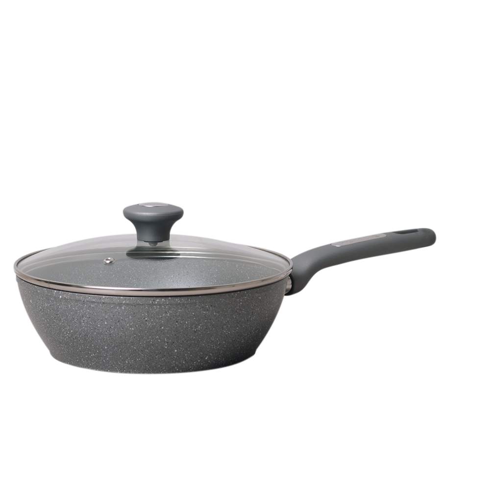 KAMILLE Сотейник 4276GR 26х7,5см с крыш. литой аллюминий с АП покрытием 3-слойное мраморное Индукция