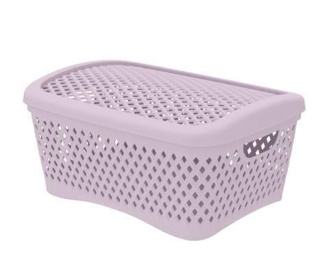 Корзинка Ромбики 5л пудр.роз. с крыш.30х22 h14см выруб.руч. АП458/348085