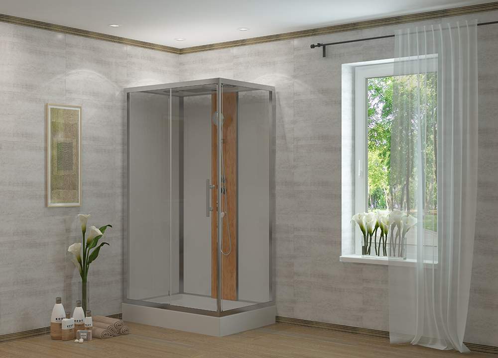 Душ.каб.Бамбук  1806-S  120/1 L/R  80*120*215 бамбук,низ.подд.пр.Хром бел.задн.стенка, прозр.ст. 4к.