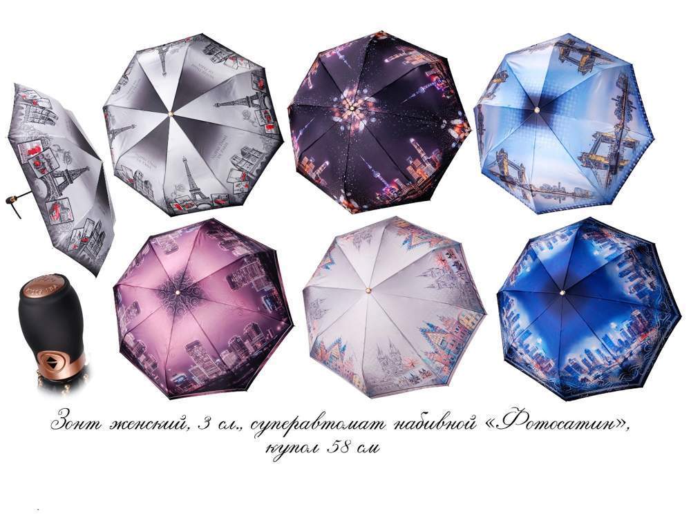 Зонт женский  Три слона  L3835A  Фотосатин, набивной, автомат, 8 спиц, радиус 58см