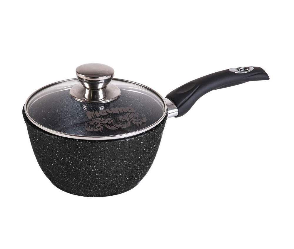 МЕЧТА Гранит Black Ковш 81802 с крышкой 1,2л несъемная ручка АП покрытие 