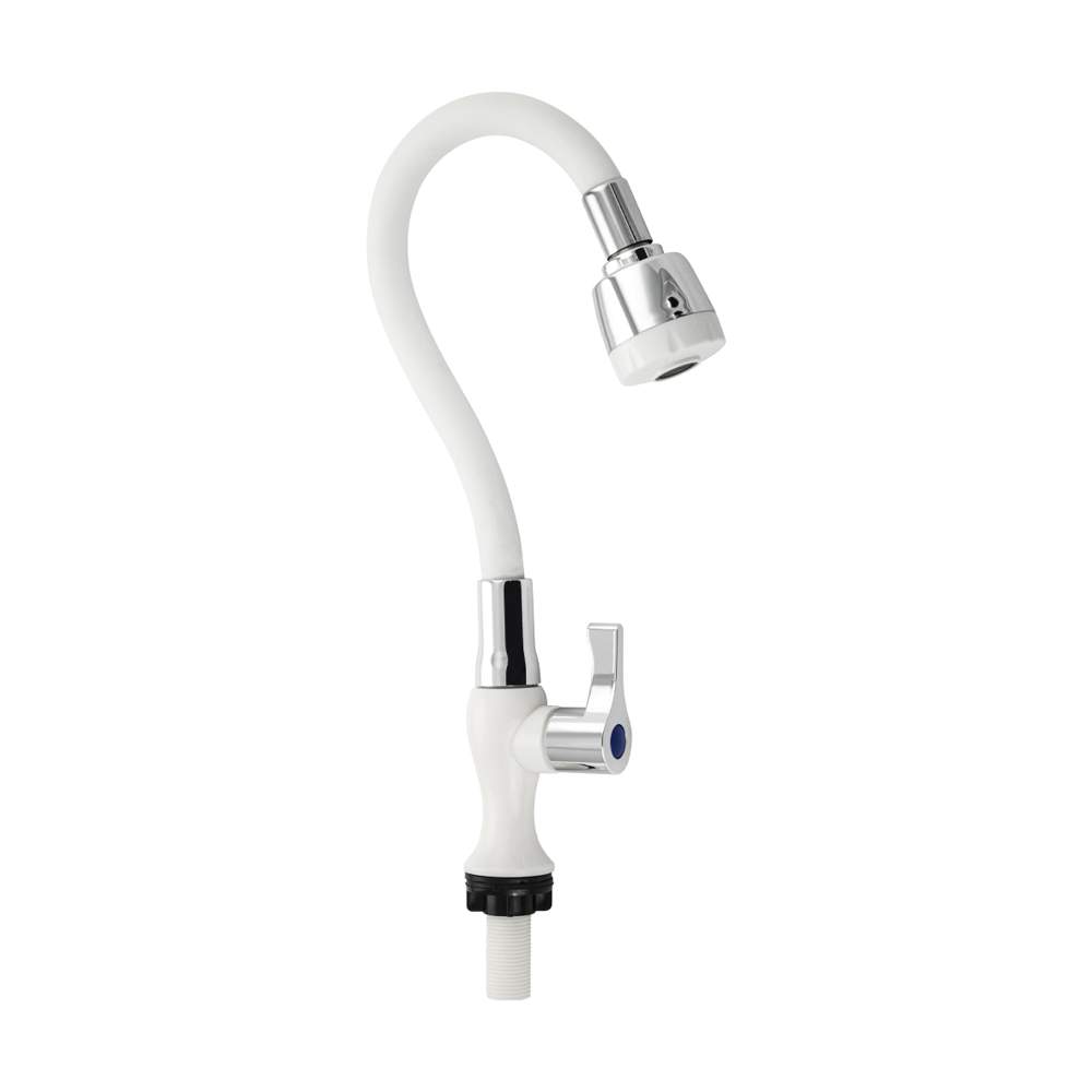 Кран Brimix на одну воду гибкий излив с двухрежимным аэратором пластик. АБС, белый  6631