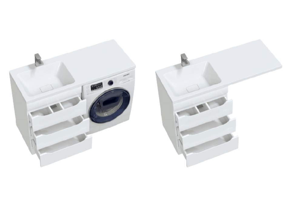 Тумба подвес. SOHO QUADRO 60/1 под стирал.маш.+ раковина Fly-2 120 из лит.мрамор ,левая чаша 