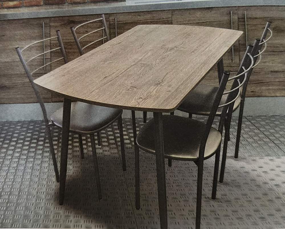 Стол Обеденный Иния дуб вотан/д.40 конус коричн. муар+4 стула Тюльпан МИС коричн. муар/коричн.