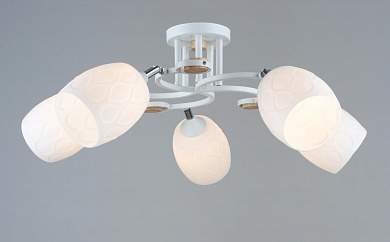 Люстра N5463/5 WT+WOOD белый/дерево 5х40W E27 d660 h250, QH23