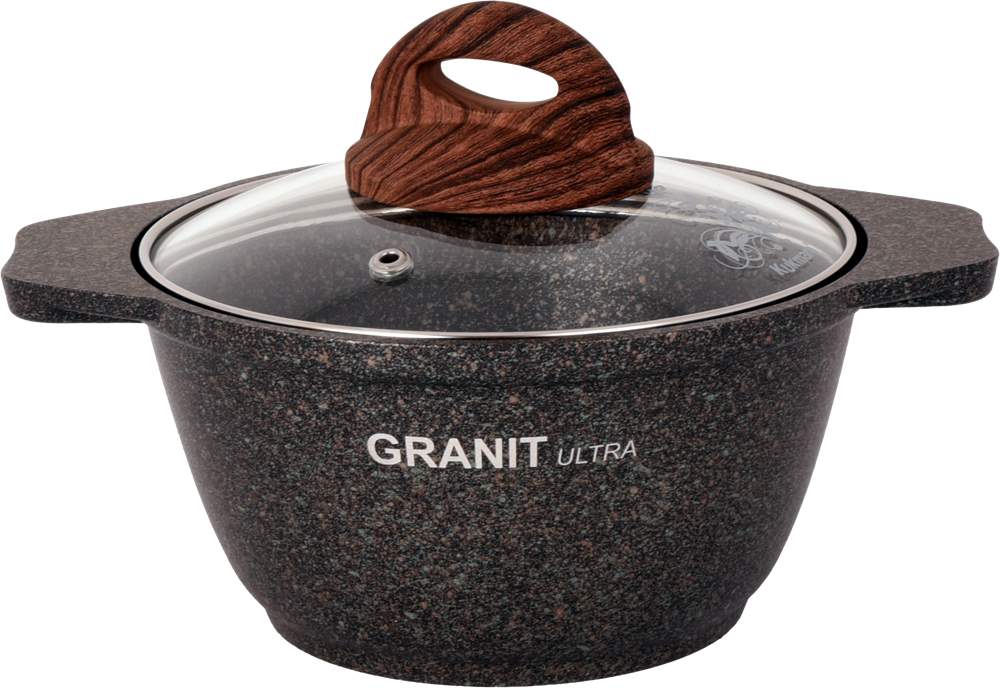 KUKMARA Кастрюля кго12а 1л 18х9см АП Granit Ultra (original) стеклянная крышка
