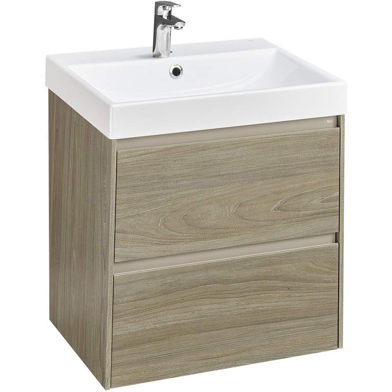 Тумба под раковину Roca Ona  60 темный вяз 2 ящика  + Раковина Ona 60 белая