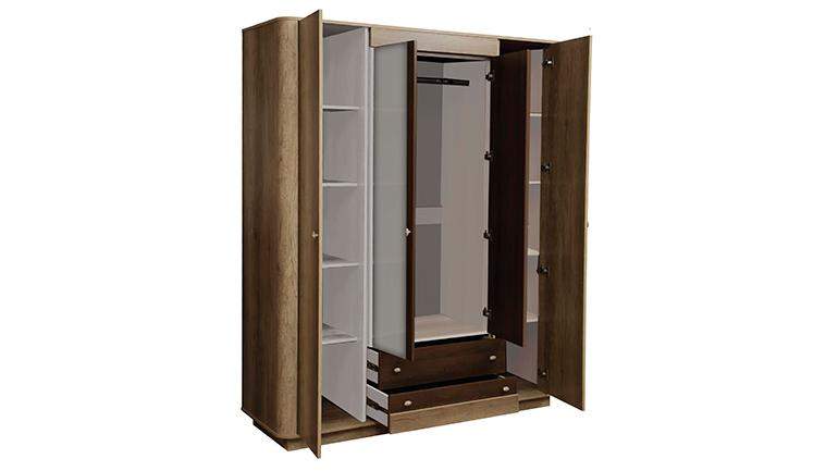 Шкаф д/одежды 34.01 Фантазия 4-х дверн. (дуб каньон/бел./Дуб кальяри/зеркало)