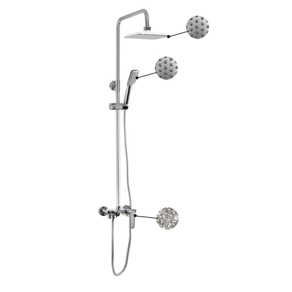 Смеситель+стойка душ.Тропический душ с 2 лейками GFmark 4875 Алмазная крошка