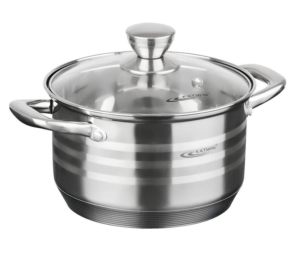 КАТУНЬ Элис Кастрюля 3,5л 20см капсул дно с/кр(термостекло) индукция /нерж/КТ16-D-20