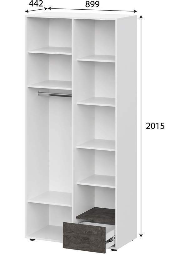 Шкаф комбинированный двухстворчатый  Анри Белый текстурный/Дуб золотой/Железный камень