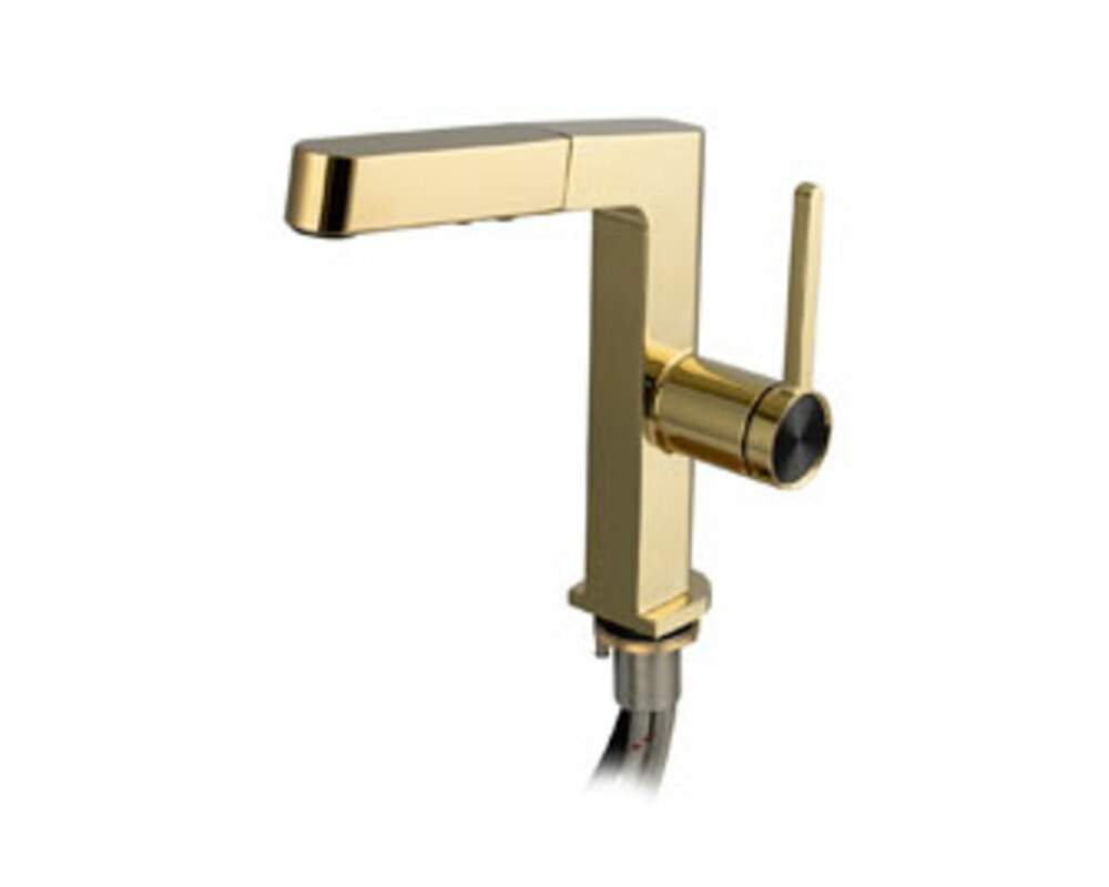 Смеситель Magnus  8230  кухон.шар., Г-обр. излив вытяж.,из латуни под гл.золота