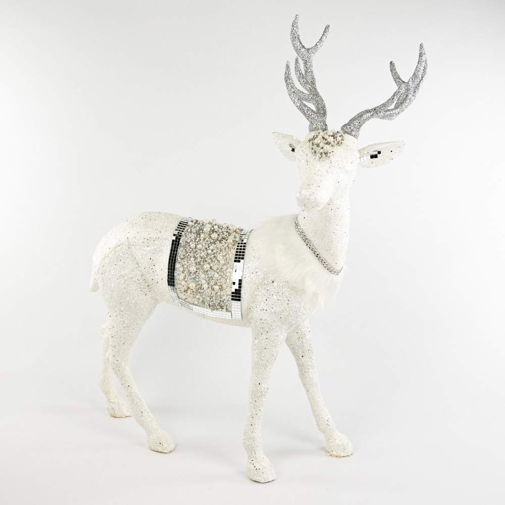 DECOLINE Фигурка Олень 688230804 белый/серебро 73х60х40см (пенопласт/текстиль) 