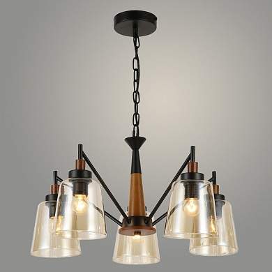 Люстра 2172213/5 BK+WD черный/дерево 5х60W E27 d600 h360