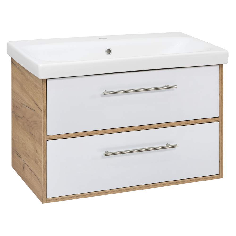 Тумба Melbourne  2ящ.подвес.дуб белый + раковина Como 80см 2080WCMEL/H/V.2.0