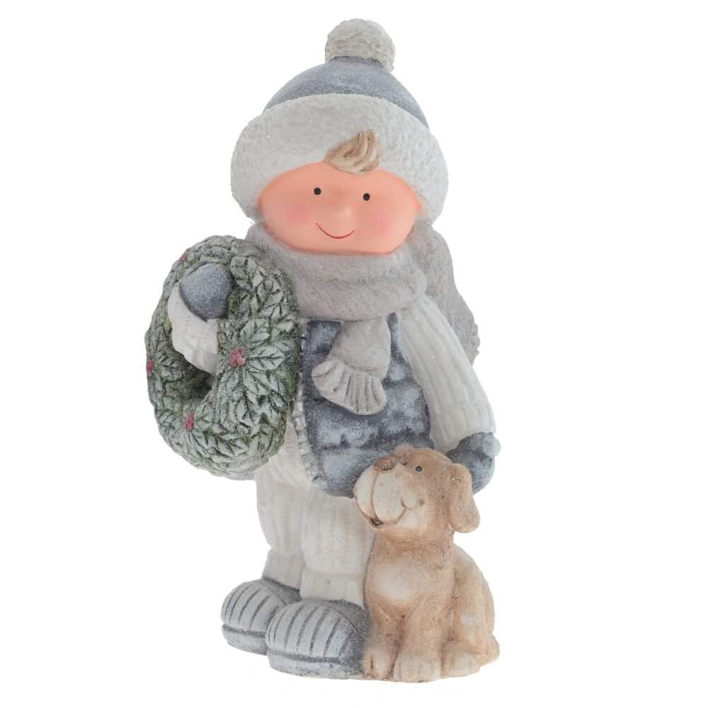 REMECO COLLECTION Фигурка 811886 Мальчик с собакой 24х21х40,5см (магнезия)