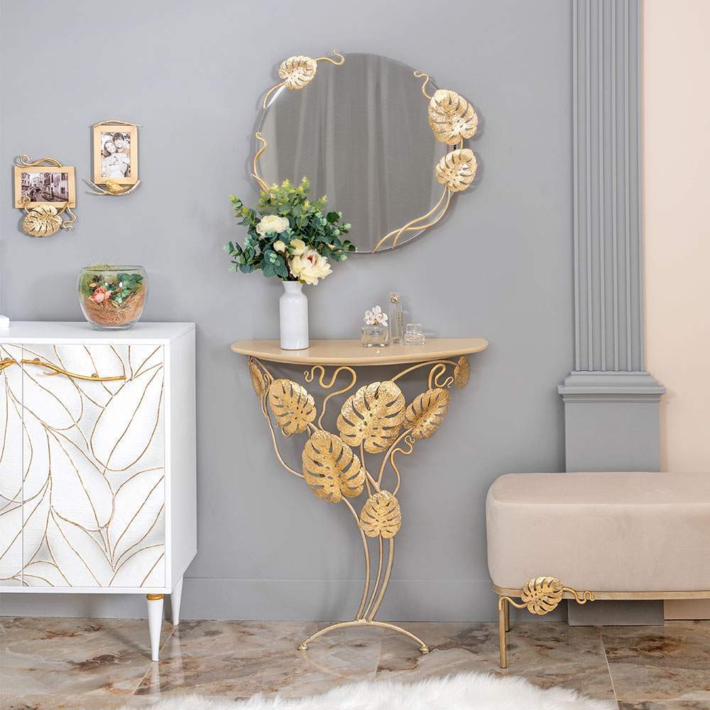 Зеркало настенное "Monstera Deliciosa" Айвори мраморное золото(АСМзл)  79078