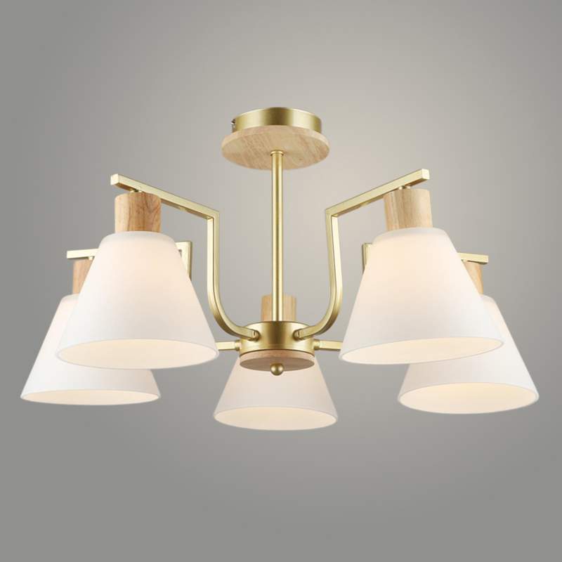 Люстра N5715/5 GD+WOOD золото/дерево 5х40W E27 d590 h310 QH23