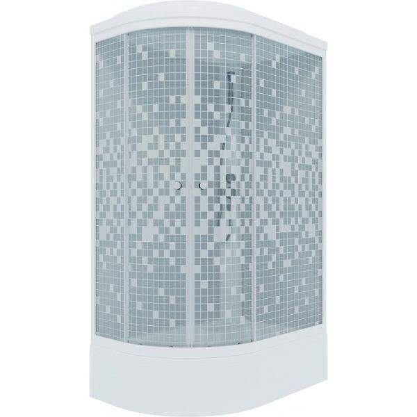 Душевая кабина "Коралл В"прав. 1/4 круга,Мозаика белый, ср.поддон 120х80 + ДН4(7мест + сифон D50мм)