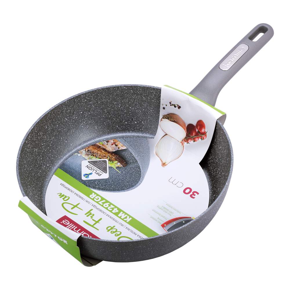 KAMILLE Сотейник 4297GR 30х8см литой аллюминий с АП покрытием 3-слойное мраморное Индукция