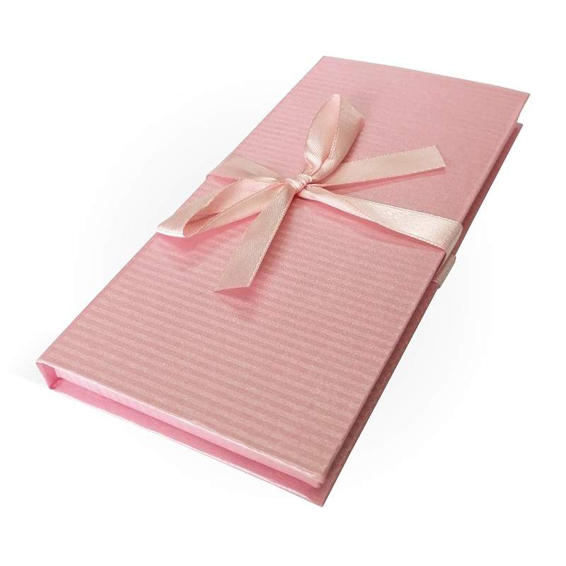 Коробка-конверт д/денег Д10303П.047 Полоска розовый перламутр с бантом 172х83х16мм тиснение 