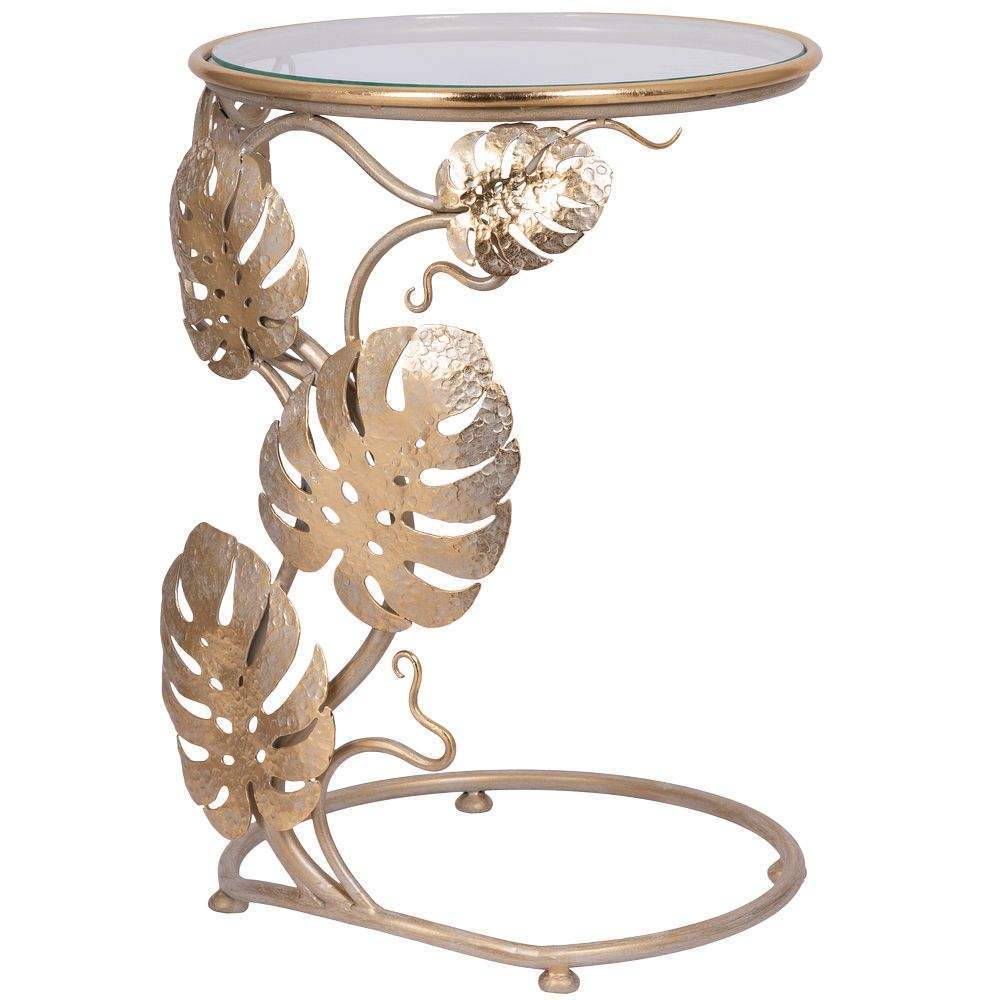 Столик пристав."Monstera Deliciosa" Айвори мраморное золото(АСМзл)  19094