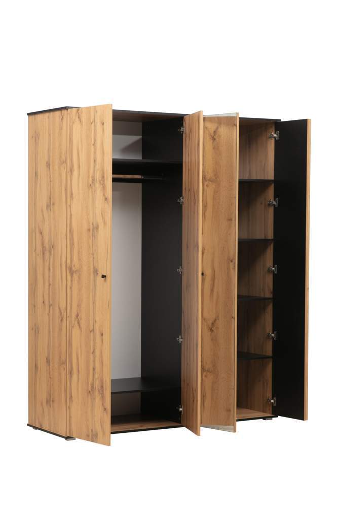 Шкаф д/одежды "Либерти" 51.15 4-х дв.(дуб вотан/чер./проф:Masa Decor дуб вотан/зеркало) опора h20мм