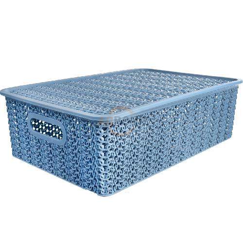 Корзинка д/хранения  Вязь серо-голуб.с кр.прям. 7,5л (35х24,5 h10.5см) 532136