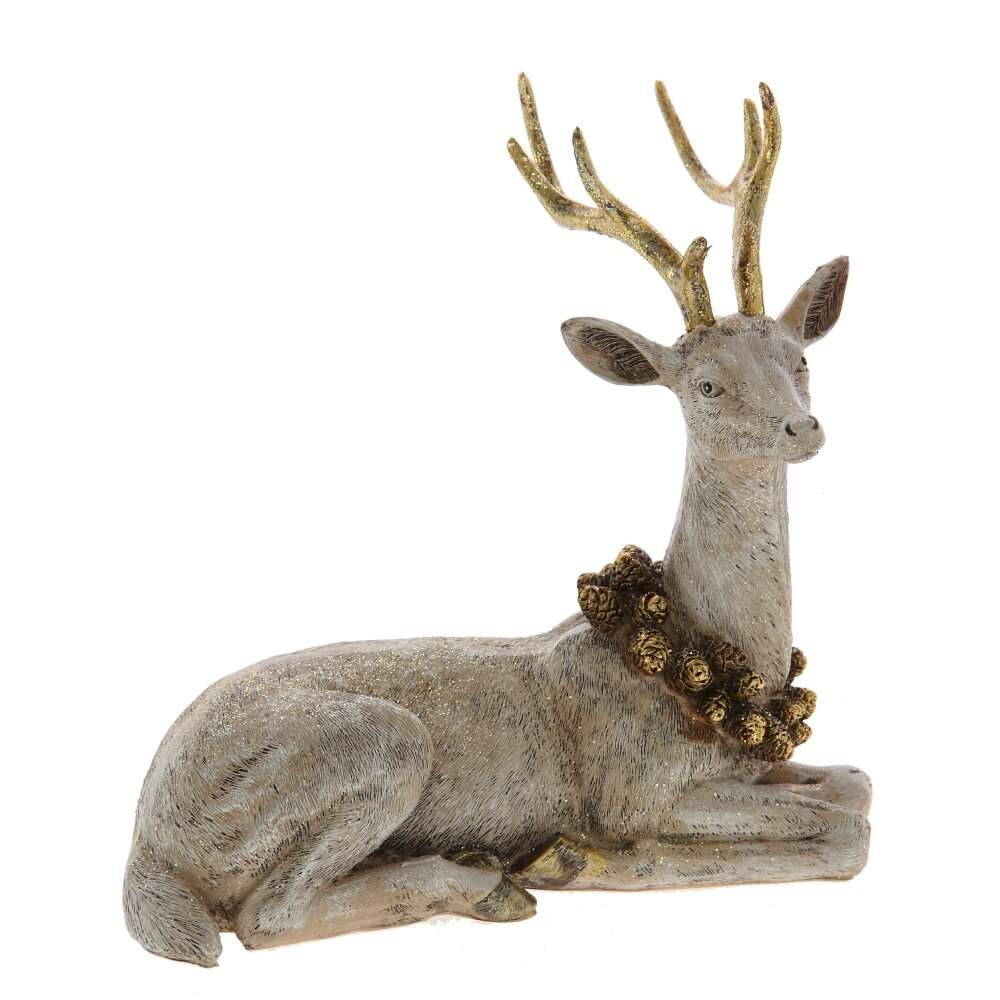 REMECO COLLECTION Фигурка 813620 Олень с венком из шишек золото 21,5х15х20см (полимер)