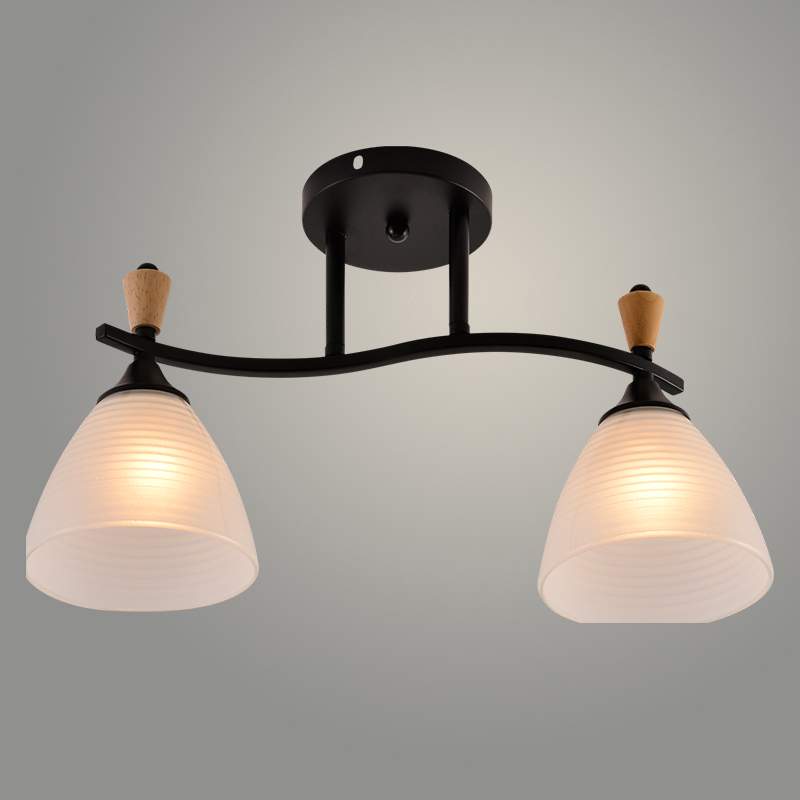 Люстра XA1589В/2 BK+Wood черный/дерево 2х60W E27 d440 h260 , HN24