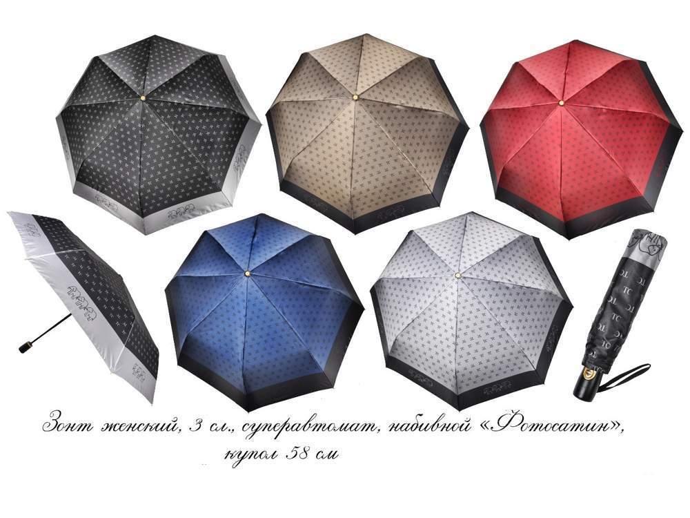 Зонт женский  Три слона  L3888  Фотосатин, набивной, автомат, 8 спиц, радиус 58см