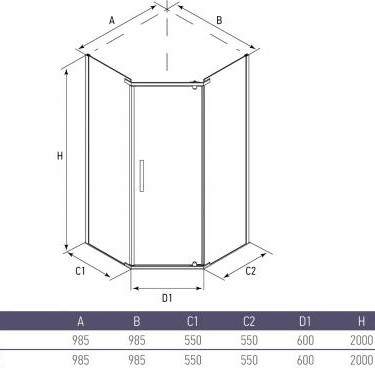 Душевое ограждение Romano - Chrome  стекло 6мм 100х100 трапеция