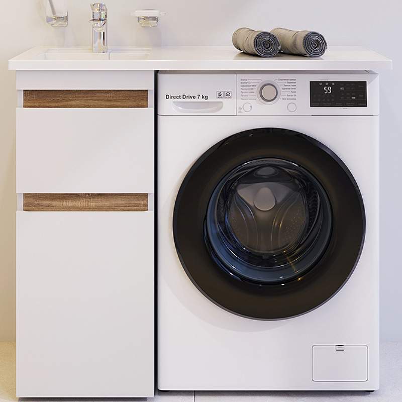 Тумба X-Joy п/стир.маш.40см напол.2ящ.белый глянец+Раковина 100см левая M85AFSX0402WG/M85AWPL1001WG