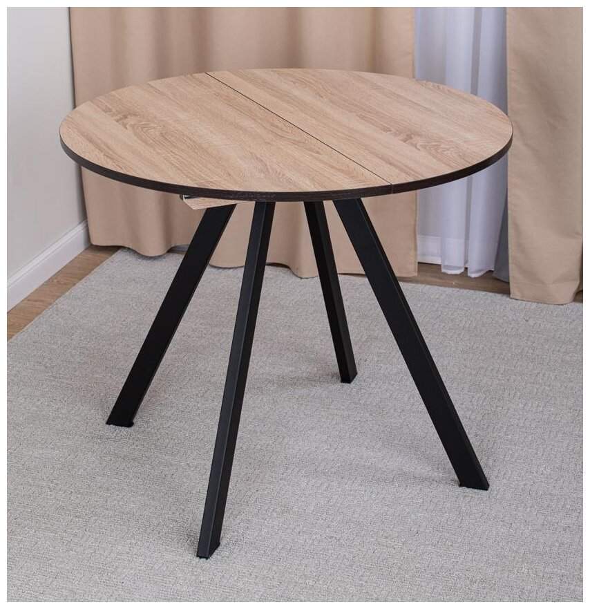 Стол Астррон нераскл. D900 ЛДСП(дуб апрель светлый, опора эмаль черная)