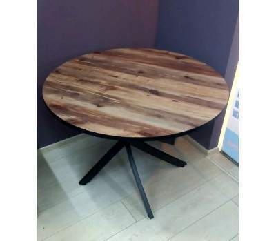 Стол Берген пластик круглый Д 900 нераскладной  Береза сандал матовый, каркас - черный