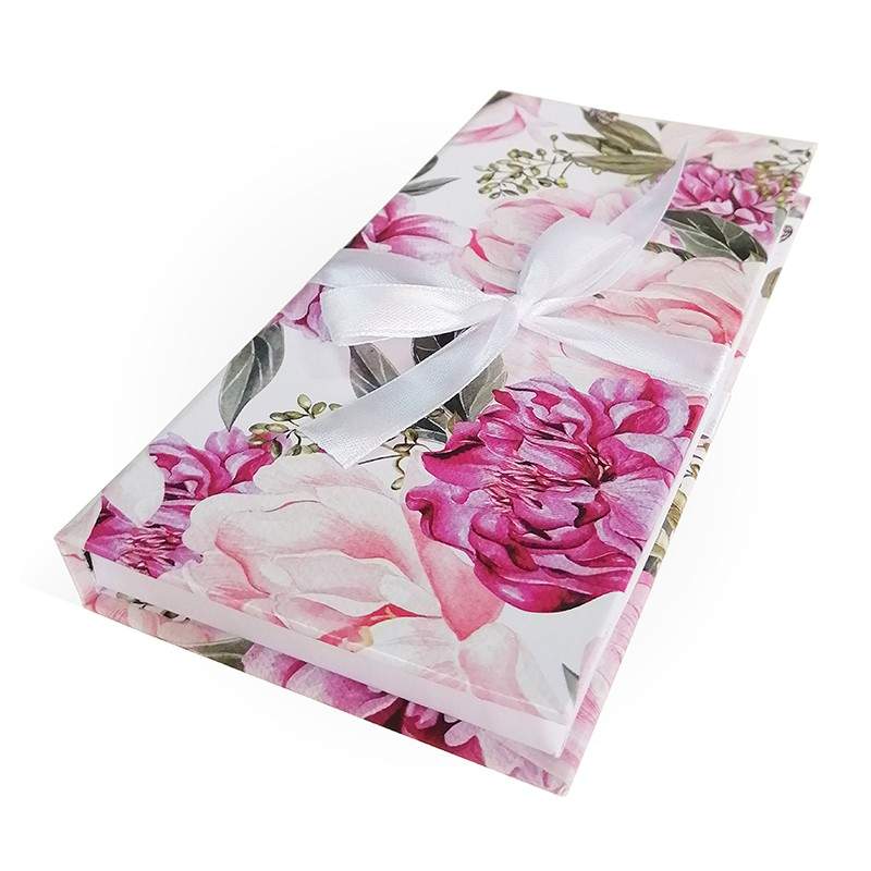 Коробка-конверт д/денег Д10303П.030 Пион с бантом 172х83х16мм тиснение 