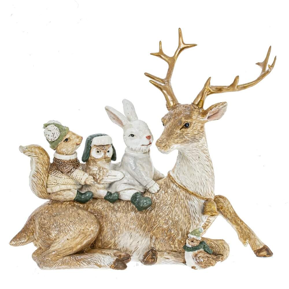 REMECO COLLECTION Фигурка 812610 Олень и лесные друзья золото/мятный 19х10х16,5см (полимер)