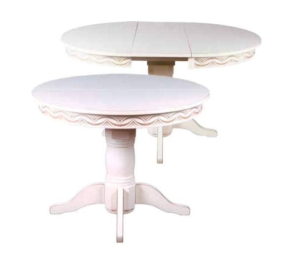 Стол Обеденный 22.01Р Румын D1200 одна нога белый/орнамент коса/патина/серебро