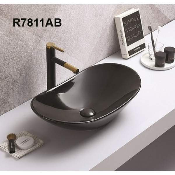 Раковина R7811AB накладная на столешницу Черная  615х360х155мм Р