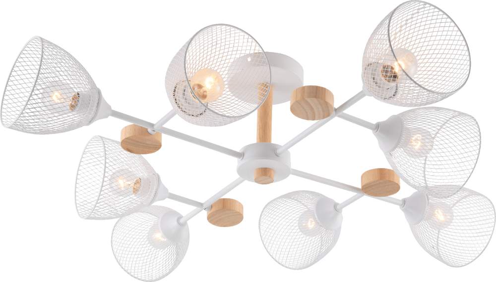 Люстра XA1556/8 WH+Wood белый/дерево 8х60W E27  h220 , HN24