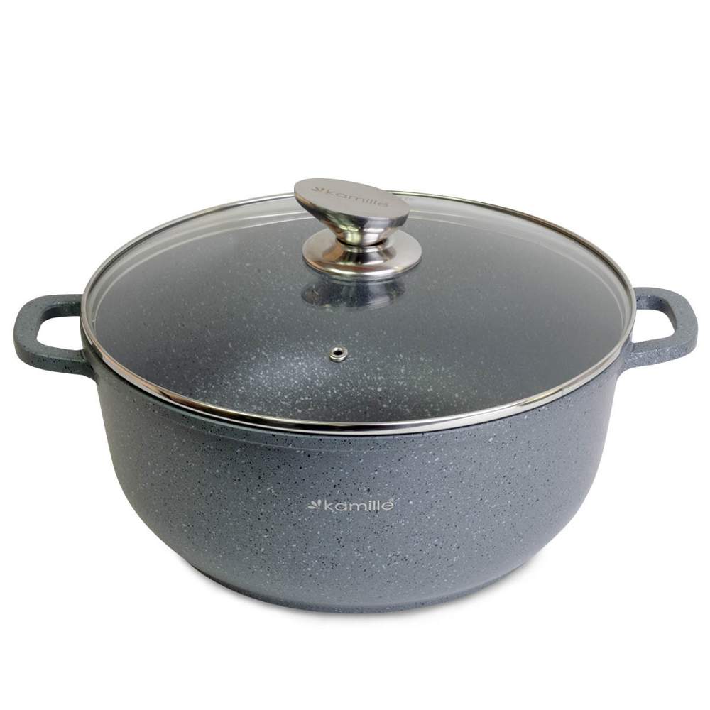KAMILLE Гранит Кастрюля 4426 6500мл 28*12,5см лит.алюминий с АП покр.стекл.крышка индукция