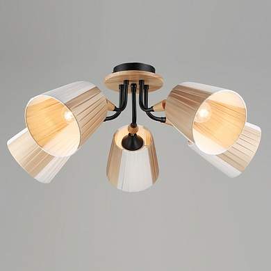 Люстра N5144/5 BK+WOOD черный 5х40W E27 d610 h270, QH22