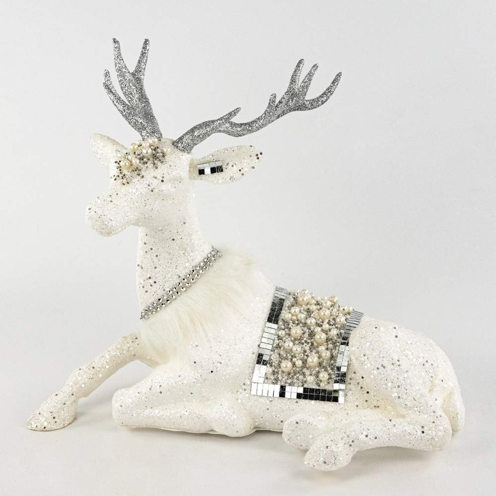 DECOLINE Фигурка Олень 688230813 белый/серебро 36х40х28см (пенопласт/текстиль) 