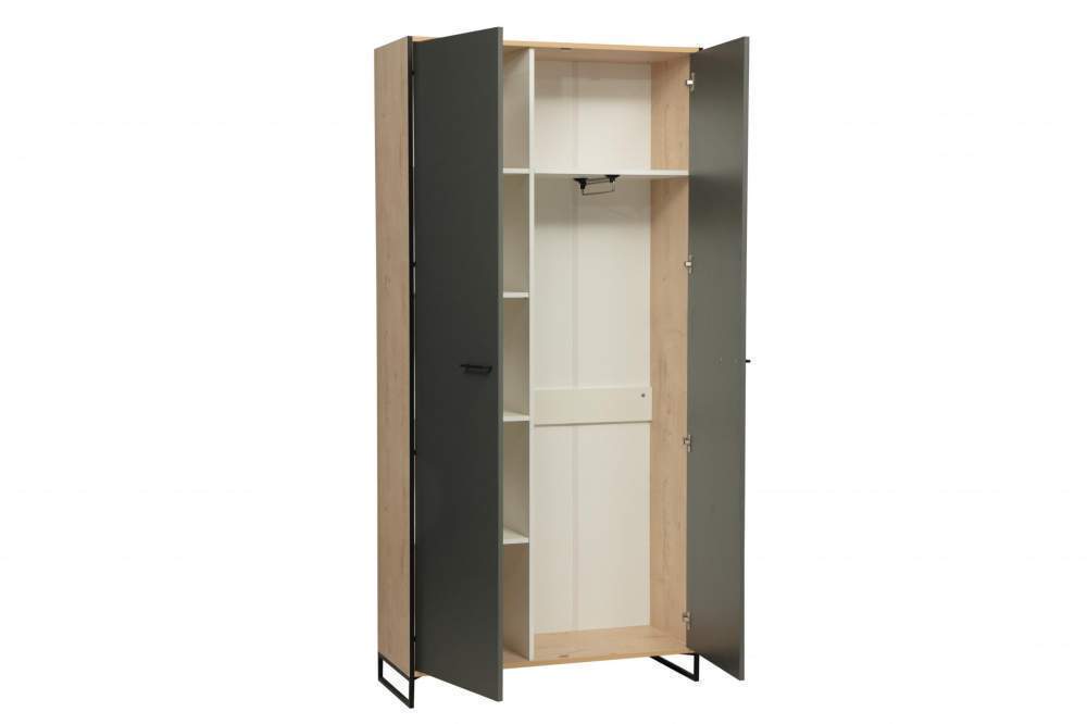 Шкаф д/одежды 46.07 Доната (дуб бунратти св./белый/диамант серый/металл:черный)