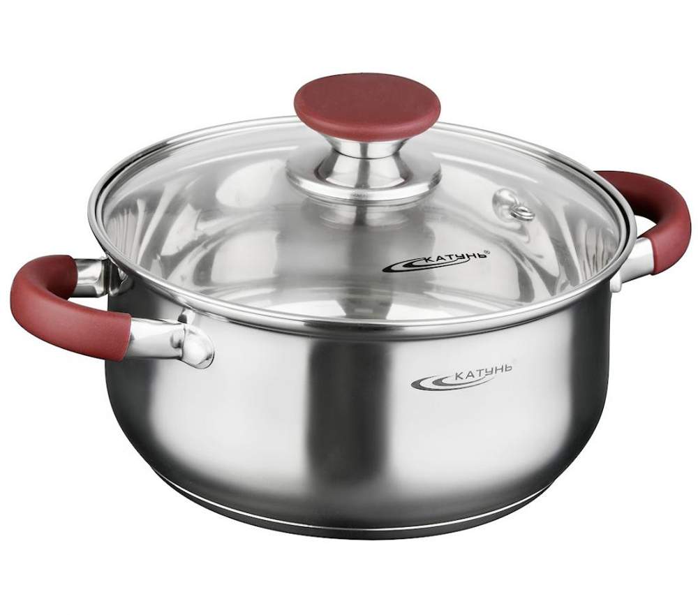 КАТУНЬ Берта Кастрюля 4,0л 22см капсул дно ручки(нерж.сталь силикон) индукция /нерж/ КТ15-D-22