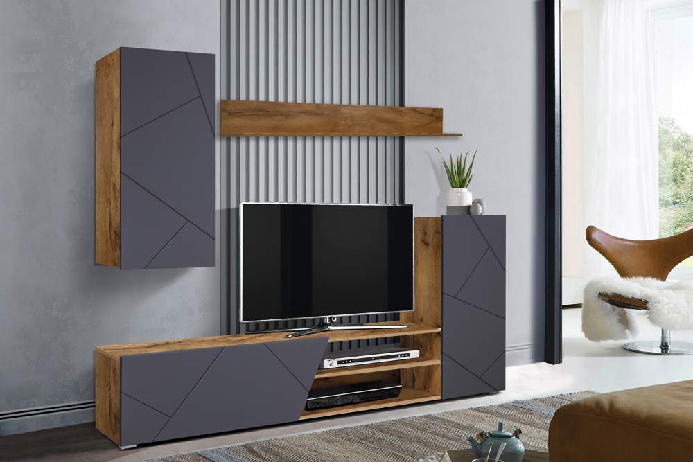 Шкаф многоцелев. Прага-6 New (таксония/ПВХ софт графит 0,3мм)