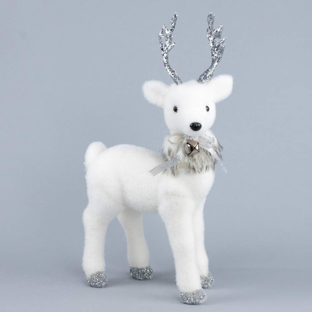 DECOLINE Фигурка Олень 24HYY5110 белый/серебро 37х20х11см (пенопласт/текстиль) 