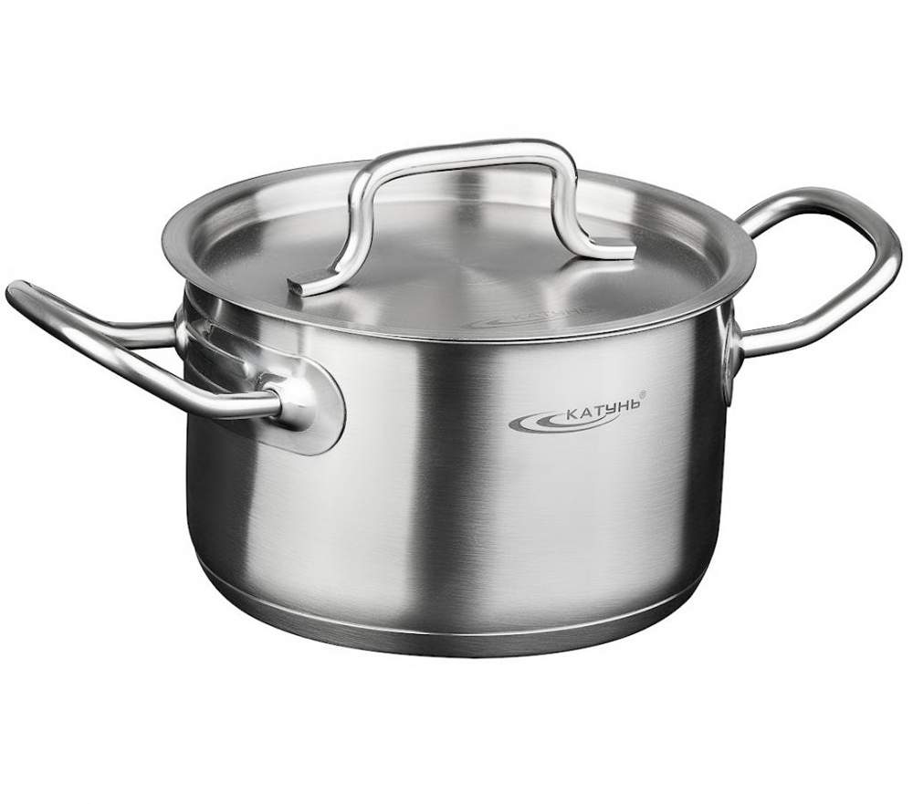 КАТУНЬ Общепит-Шеф Кастрюля  1л d14 h7 с мет.крышкой нерж.тройное дно КТ-ОБ-01