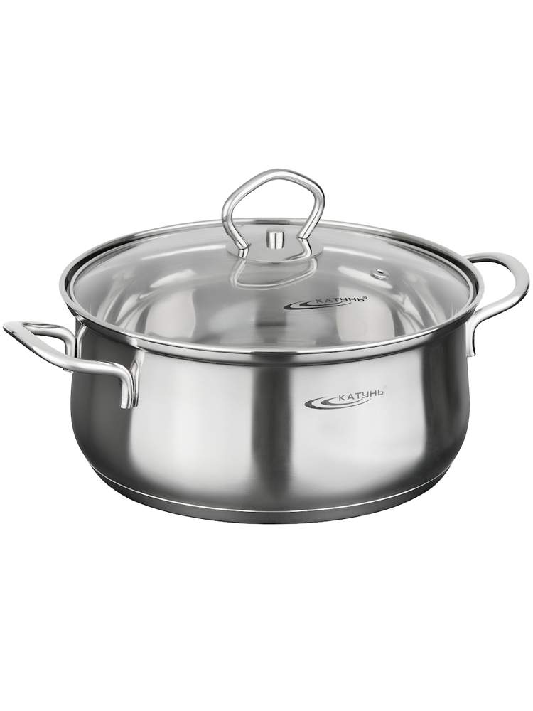 КАТУНЬ Лира Кастрюля 4,2л 22см капсульное дно с/кр индукция /нерж/ КТ-СР-0042