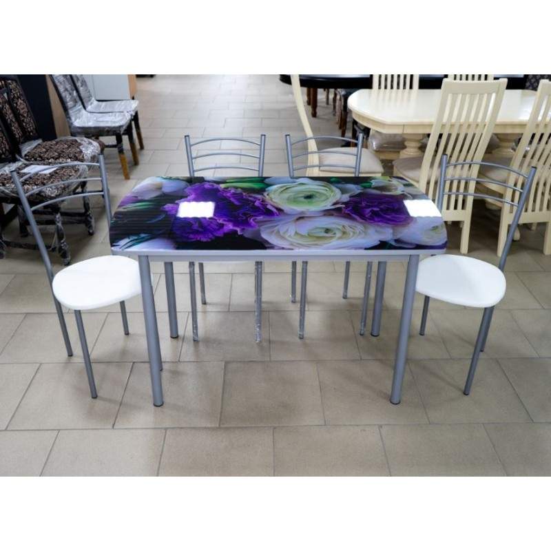 Стол Обеденный 5.1 ДП 62 + 4 стула Тюльпан МИС/светло бежев.